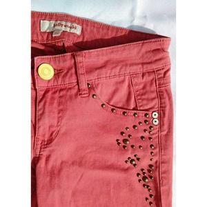 🌈 Hollywould Coral Colored Studded Skinny Jeans With Zip Ankle Size 3